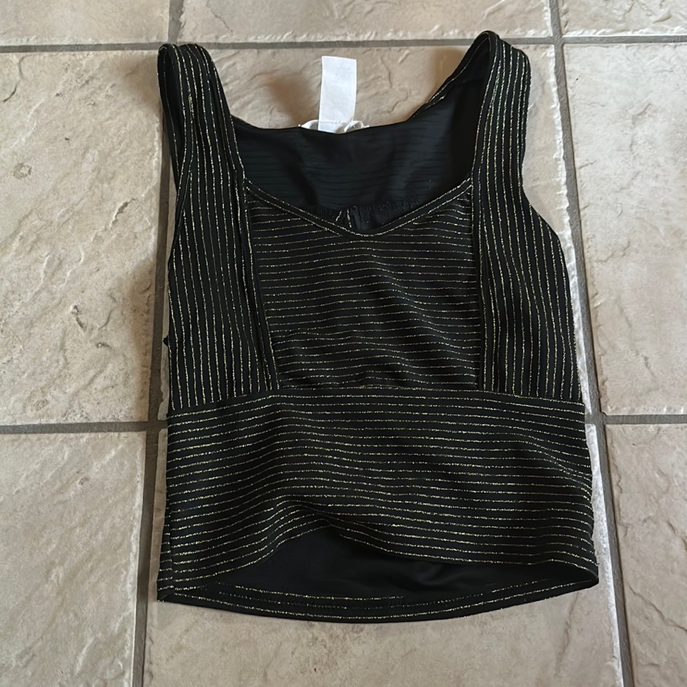 Caution to the wind cropped tank top with gold lining